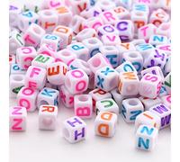 DAHI 400 Pièces 8 x 8 mm Perles avec Lettres Carrées Grosse, Perle Alphabet Couleur A-Z Cube Letter Beads, pour Bricolage de Bijoux, Bracelet, Colliers, Porte-clés