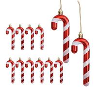 DAHI Lot de 12 Décoration Noël Sapin Sucre d'orge, à Suspendre, Canne de Bonbons Plastique de Noel, Décoration Sapin de Noël (Rouge-Blanc B)