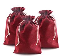 DAHI Lot de 12 sachets en toile de jute - 20 x 30 cm - Pour mariage, fiançailles, calendrier de l'Avent (rouge)