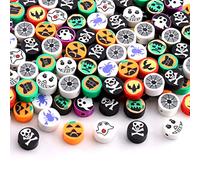 DAHI Lot de 200 perles rondes à enfiler en argile polymère - Perles d'Halloween - Squelette de citrouille - Perles souples en pot pour bracelets, colliers (squelette)