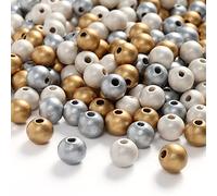 DAHI Lot de 300 perles en bois avec trou - Doré/argenté/blanc - Pour la fabrication de bijoux DIY - 3 couleurs (12 mm)