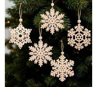 DAHI Lot de 32 Flocons de Neige en Bois Décoration à Suspendre - 4 Styles Decoration Noel en Bois - Grands Flocon de Neige de 7,5 cm - Décoration Sapin de Noël (Beige-A)