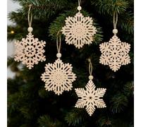 DAHI Lot de 32 Flocons de Neige en Bois Décoration à Suspendre - 4 Styles Decoration Noel en Bois - Grands Flocon de Neige de 7,5 cm - Décoration Sapin de Noël (Beige-B)