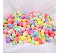 DAHI Lot de 400 perles rondes en acrylique Multicolore 300 g Pour bracelets et bijoux (perles colorées de 10 mm)