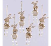DAHI Lot de 6 Décoration de Pâques à Suspendre - Lapin de Paques Deco - Lapin en Bois - Décoration de Pâques (Support)