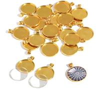 DAHI Lot de 60 plateaux de pendentifs à lunette ronde, plateaux à lunette vierge, plateaux de pendentifs à lunette en alliage avec diamètre de cabochon en verre transparent pour la fabrication de