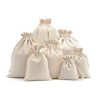 DAHI Lot de 8 sacs en coton avec cordon en coton et lin (25 x 35 cm)