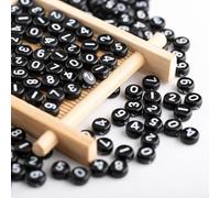 DAHI Lot de 800 perles numérotées à enfiler - perles chiffre rondes de 0 à 9, Pour la fabrication de bracelets, bijoux et colliers (4 x 7 Blanc/noir)