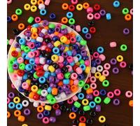 DAHI Mélange de 1000 Perles Poney Multicolores 6 x 8 mm, Perle Cheveux, Perles en Plastique avec Grand Trou, pour Bricolage Bijoux Bracelet Collier (B)