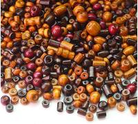 DAHI Mélange de perles en bois vintage foncé de 150 g pour la fabrication de bijoux, environ 800 à 1 000 pièces avec perles d'espacement plates, perles artisanales en bois naturel pour bracelets