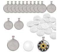 DAHI Plateaux Supports Pendentif Rond+Cabochons Verre Transparent Dome Set pour Creation DIY Bijoux Collier Porte-Clés Loisir Créatif