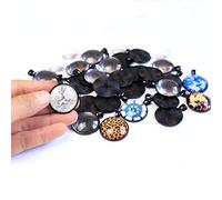 DAHI Plateaux Supports Pendentif Rond+Cabochons Verre Transparent Dome Set pour Creation DIY Bijoux Collier Porte-Clés Loisir Créatif