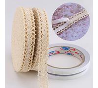 DAHI Ruban de Dentelle Autoadhésif Beige - 26M Coton Vintage + 2 Rouleaux Adhésif Double Face - pour Bricolage, Artisanat, Décoration de Cadeau de Noël et Fête