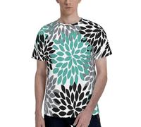 Dahlia T-shirt à manches courtes et col rond pour homme Motif floral, Noir , M