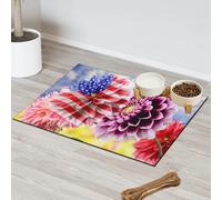 Dahlia Tapis d'alimentation pour animal domestique Motif drapeau des États-Unis 43,1 x 76,2 cm