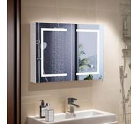 DAHUEN Armoire Miroir de Salle de Bain avec LED éclairage, Armoire Murale Double Porte 80x13,5x60 cm avec Étagères en Verre Réglables, Température de Couleur Réglable, Blanc (80x13,5x60 cm)