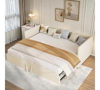 DAHUEN Canapé-lit 90/180 x 200 cm, 2 places, convertible pour lit double, fonctionnel, avec sommier à lattes, tissu en velours (beige, 90/180 x 200 cm)