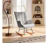 DAHUEN Chaise à bascule, fauteuil à bascule, fauteuil rembourré, fauteuil rembourré avec accoudoirs, dossier haut pour salon chambre en tissu avec pieds en bois, teddy velours (gris, 92 × 69 × 75 cm)