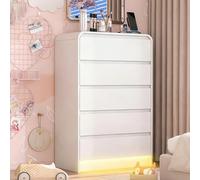 DAHUEN Commode avec Éclairage LED, Commode de Rangement à 5 Tiroirs, Modern Chiffonnier Meuble de Rangement pour Chambre,Salon,Bureau et Entrée (Blanc, 110 x 40 x 73 cm)