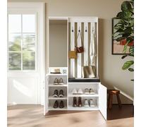 DAHUEN Ensemble de Vestiaire d'Entrée avec Miroir - 4 Patères, Miroir, Meuble À Chaussures, Armoire Murale, Banc De Garde-Robe De Couloir, Ensemble De Meubles De Couloir (Blanc, 100x40x180cm)