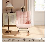 DAHUEN Fauteuil à Bascule Adulte, Rocking Chair, Fauteuil Allaitement Tissu en Peluche Teddy, Chaise à Bascule, Fauteuil Salon avec accoudoirs, pour Chambre, Salon, Rose (Rose)