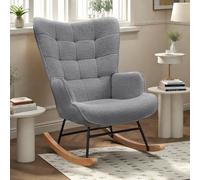 DAHUEN Fauteuil à Bascule Adulte, Rocking Chair, Fauteuil Allaitement Tissu en Peluche Teddy, Chaise à Bascule, Fauteuil Salon avec accoudoirs, pour Chambre, Salon, Gris foncé (Gris foncé)