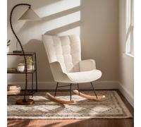 DAHUEN Fauteuil à Bascule Adulte, Rocking Chair, Fauteuil Allaitement Tissu en Peluche Teddy, Chaise à Bascule, Fauteuils Salon avec accoudoirs, pour Chambre, Salon, Beige (Beige)