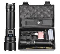 DAHUEN Lampe Torche LED Ultra Puissante 10000 Lumens, Lampe de Poche Rechargeable avec Batterie 5000mAh, IPX6 Lampe Tactique Torches, Zoomable 5 Modes, Pour Camping et Urgences (Noir-A)