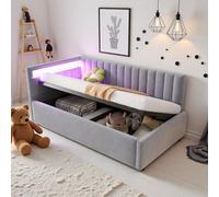 DAHUEN Lit de jour, extensible, 90 x 200 cm, pour enfants, coffre de rangement hydraulique, avec coffre de lit, tête de lit LED, tête de lit LED, lit adolescent, canapé-lit avec sommier à lattes, en