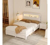 DAHUEN lit Double rembourré 140 x 200 cm avec LED et Multiprise, lit 140 x 200 avec tiroir, Lits de Rangement avec sommier à Lattes, Lit Fille, pour Adultes et Adolescents (Blanc/B, 140 * 200cm)