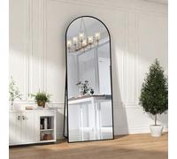 DAHUEN Miroir pleine longueur arqué 162 x 53 cm, miroir sur pied bombé, miroir sur pied avec cadre en aluminium noir, miroir de vanité, miroir de sol, pour chambre à coucher, salon, noir