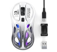 DAHULI Souris de jeu sans fil, trimode 2,4 G/USB-C/Bluetooth, 800-4800 DPI, souris optique ergonomique pour gamer, RVB et 6 boutons programmables, 65 g, rechargeable, pour PC/Mac/ordinateur portable