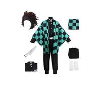 Daiendi Tanjiro Ensemble de perruque pour cosplay Tanjiro Kamado Costume pour cosplay, kimono, costume Hashira pour Halloween, carnaval, taille XXL