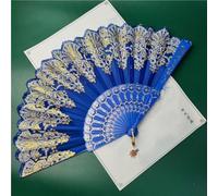 DAIGLE Éventail Pliant, 1 Pc Éventail Pliant Rétro en Plastique Or Poudre Artisanat Éventail Fête De Mariage Style Chinois Danse Tissu Éventail Pliant De Poche-Bleu Marine
