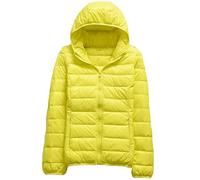 DAIHAN Doudoune à Capuche Femme Ultra Légère Duvet Veste Courte Manteau Doudoune Matelassée Pliable Fine Veste Doudoune Manches Longues Manteau Chaud Parka,Jaune,L