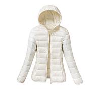 DAIHAN Doudoune à Capuche Femme Ultra Légère Duvet Veste Courte Manteau Doudoune Matelassée Pliable Fine Veste Doudoune Manches Longues Manteau Chaud Parka,Blanche,XS