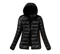 DAIHAN Doudoune à Capuche Femme Ultra Légère Duvet Veste Courte Manteau Doudoune Matelassée Pliable Fine Veste Doudoune Manches Longues Manteau Chaud Parka,Noir,XL