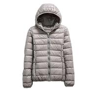 DAIHAN Doudoune à Capuche Femme Ultra Légère Duvet Veste Courte Manteau Doudoune Matelassée Pliable Fine Veste Doudoune Manches Longues Manteau Chaud Parka,Gris,M