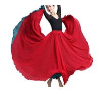 DAIHAN Femme 720 degrés Jupe Fluide à Large en Mousseline réversible Double Face Jupe Longue Maxi Moderne Festival Costume De la Pratique de la Danse Flamenco Rouge Bleu L