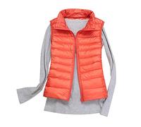 DAIHAN Femme Hiver Élégant Doudoune Gilet Sans Manches, Ultra Léger Duvet Gilets Veste Manteau Parka Blouson Rembourrée Epaise Veste Matelassée,Orange,M
