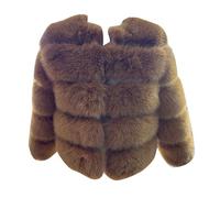 DAIHAN Femme Manteau court en fausse fourrure Manches longues Sans Col Parka courte Veste épaisse Solide Peluche Artificielle Chaude et Douce à Bulles Outwear Camel 3XL