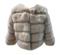 DAIHAN Femme Manteau court en fausse fourrure Manches longues Sans Col Parka courte Veste épaisse Solide Peluche Artificielle Chaude et Douce à Bulles Outwear BeigeC 4XL