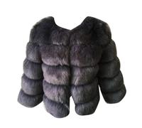 DAIHAN Femme Manteau court en fausse fourrure Manches longues Sans Col Parka courte Veste épaisse Solide Peluche Artificielle Chaude et Douce à Bulles Outwear DaGris M