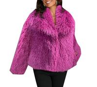 DAIHAN Femme Manteau d'hiver court élégant en fausse fourrure Balzer Veste d'extérieur Duveteuse Parka Trench-coat Ouvert sur le devant Artificielle Pardessus Solide Épais Rose S