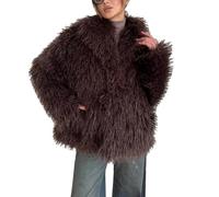 DAIHAN Femme Manteau d'hiver court élégant en fausse fourrure Balzer Veste d'extérieur Duveteuse Parka Trench-coat Ouvert sur le devant Artificielle Pardessus Solide Épais Café XL