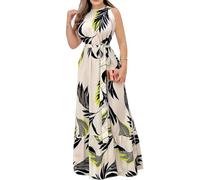 DAIHAN Femme Robe à Nouer dans Le Dos Longue et Fluide Encolure Dos Nu imprimé Floral sans Manches épaules dénudées élégante avec Ceinture et Bas à Volants Noir M