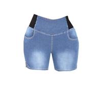 DAIHAN Femme Taille mi-Haute Shorts en Denim délavé Western Taille élastique Push-Up Bermuda Court en Jean Short-Legging ajusté Pantacourt Décontracté LiBleu L