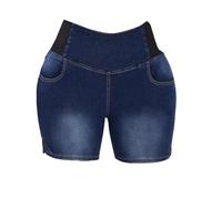 DAIHAN Femme Taille mi-Haute Shorts en Denim délavé Western Taille élastique Push-Up Bermuda Court en Jean Short-Legging ajusté Pantacourt Décontracté DaBleu XXL