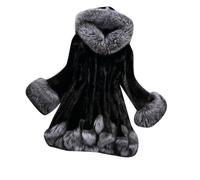 DAIHAN Femme Thermiques Parka à capuche Pardessus Oversize Manteau mi-long en fausse fourrure Veste duveteuse et Confortable d'extérieur Chaud et épais Couleur unie Noir XL