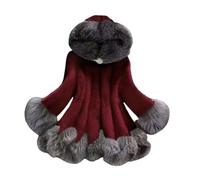 DAIHAN Femme Thermiques Parka à capuche Pardessus Oversize Manteau mi-long en fausse fourrure Veste duveteuse et Confortable d'extérieur Chaud et épais Couleur unie JiuRouge 3XL